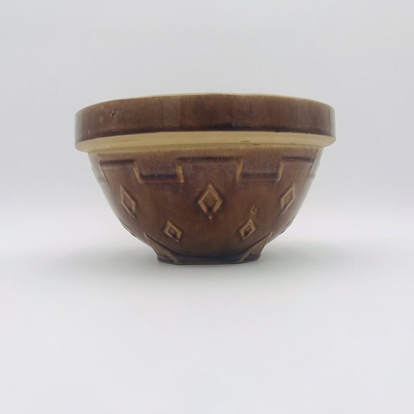Monmouth Western Stoneware Crock Mixing Bowl 1940s Diamond Brown MCM VTG - Picture 3 of 9